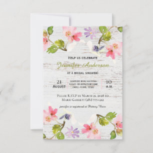 Invitation de douche Florale Rose Rustique sur Boi