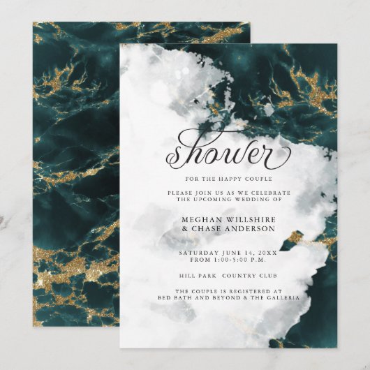 Invitation de douche | Géode Turquoise Smokey (Devant / Derrière)