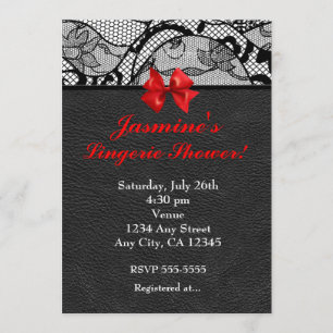 Invitation de douche lingerie en cuir noir et dent