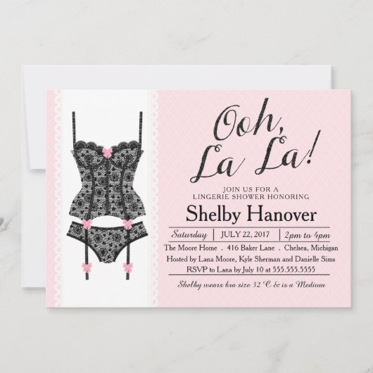 Invitation de douche Lingerie, Ooh La Black & Pink (Devant)
