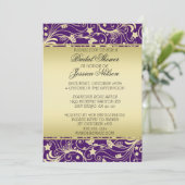 Invitation de douche luxueux Gold Purple Floral (Debout devant)