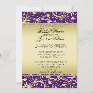 Invitation de douche luxueux Gold Purple Floral
