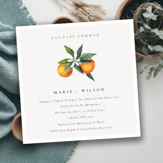 Invitation de douche minimal orange