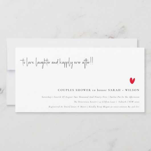 Invitation de douche minimal Red Heart Script Coup (Devant)