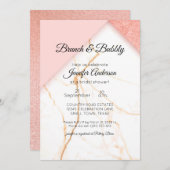 Invitation de douche moderne en marbre rose et or (Devant / Derrière)