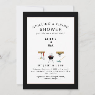 Invitation de douche noire pour couples de grillad