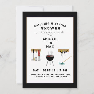 Invitation de douche noire pour couples de grillad