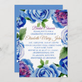 Invitation de douche nuptiale à cadre Floral bleu (Devant / Derrière)