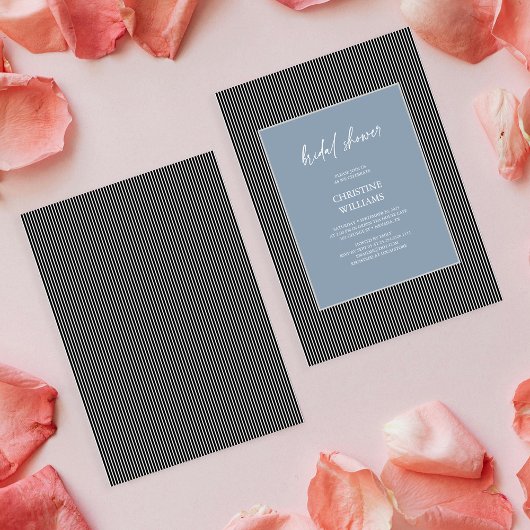 Invitation de douche nuptiale à cadre rayé bleu Du