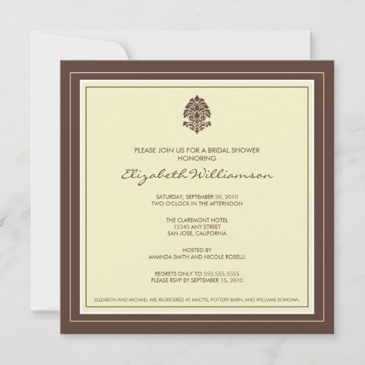 Invitation de douche nuptiale à cadre simple (ivoi (Devant)