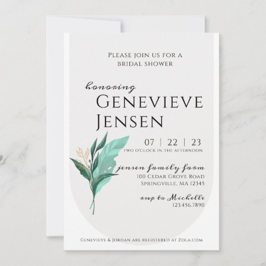 Invitation de douche nuptiale à feuilles modernes (Devant)