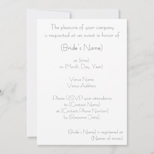 Invitation de douche nuptiale à fleur simple (Dos)