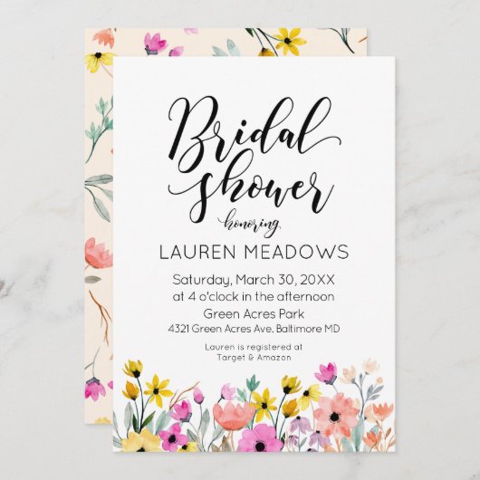 Invitation de douche nuptiale à fleurs d'aquarelle (Devant / Derrière)