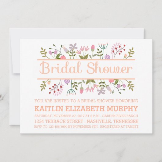 Invitation de douche nuptiale à la frontière flora (Devant)