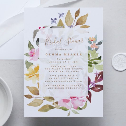 Invitation de douche nuptiale à l'aquarelle floral