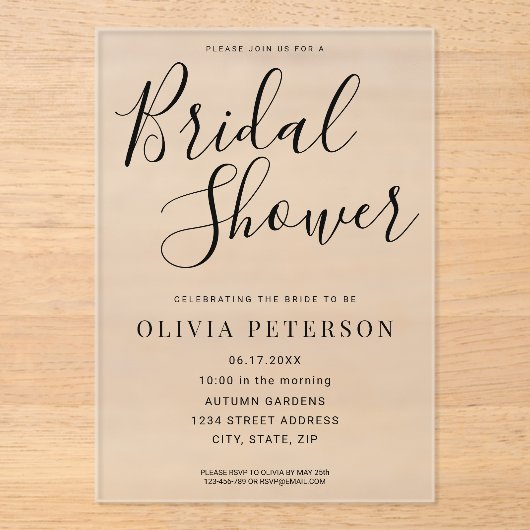 Invitation de douche nuptiale à script noir modern (Recto)
