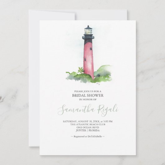 Invitation de douche nuptiale Aquarelle phare (Devant)