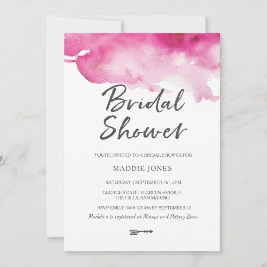 Invitation de douche nuptiale | Aquarelle rose (Devant)