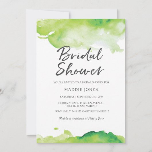 Invitation de douche nuptiale | Aquarelle verte (Devant)