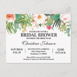 Invitation de douche nuptiale avec succulents, cac