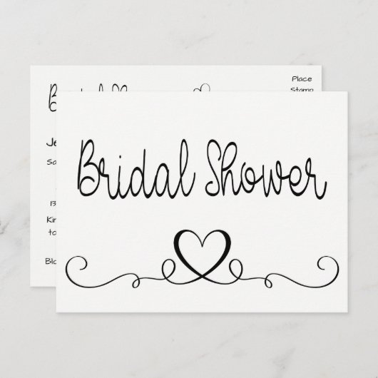 Invitation de douche nuptiale Black Coeurs blancs  (Devant / Derrière)