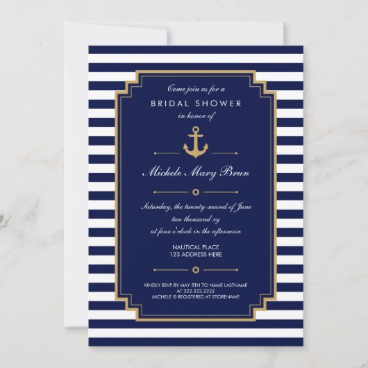 Invitation de douche nuptiale bleu foncé (Devant)