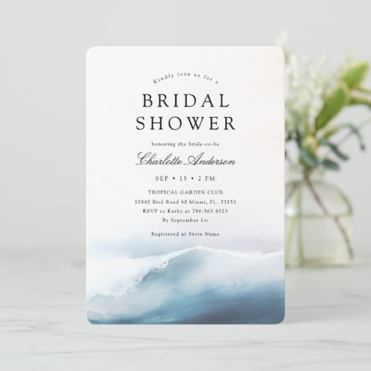 Invitation de douche nuptiale bleu moderne (Debout devant)