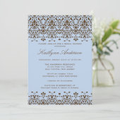 Invitation de douche nuptiale Brown et bleu Damask (Debout devant)
