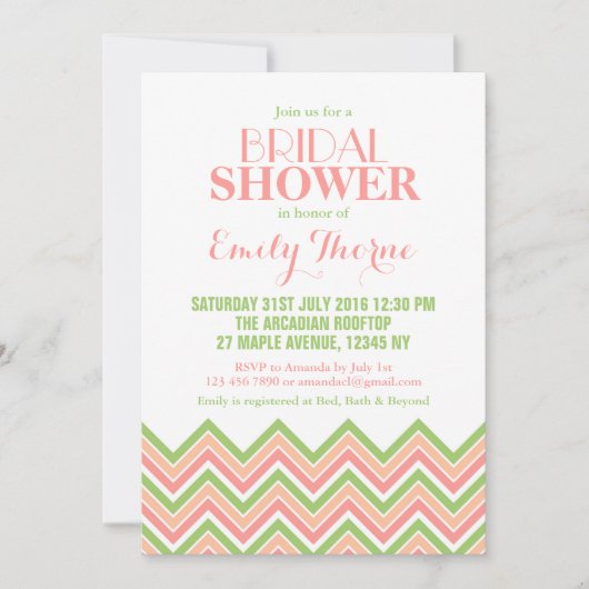 Invitation de douche nuptiale Chevron Rose blanc v (Devant)