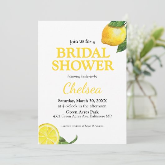 Invitation de douche nuptiale citron aquarelle (Debout devant)