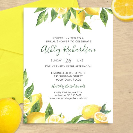 Invitation de douche nuptiale citron aquarelle