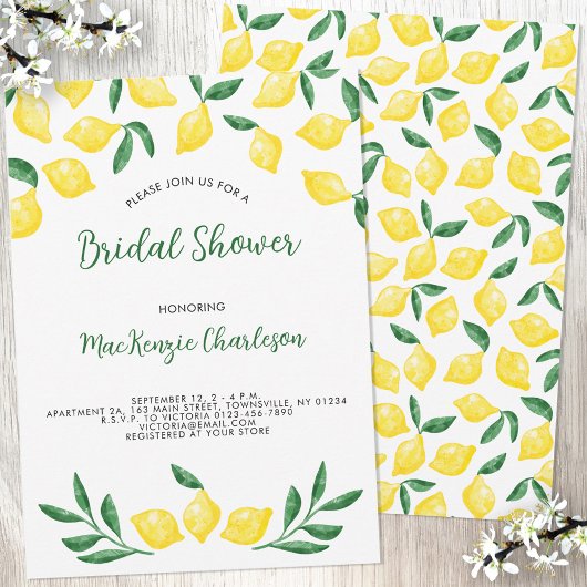 Invitation de douche nuptiale citron aquarelle