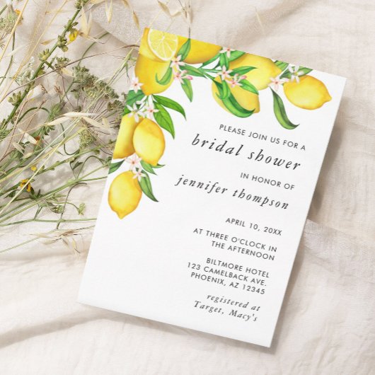 Invitation de douche nuptiale citron aquarelle