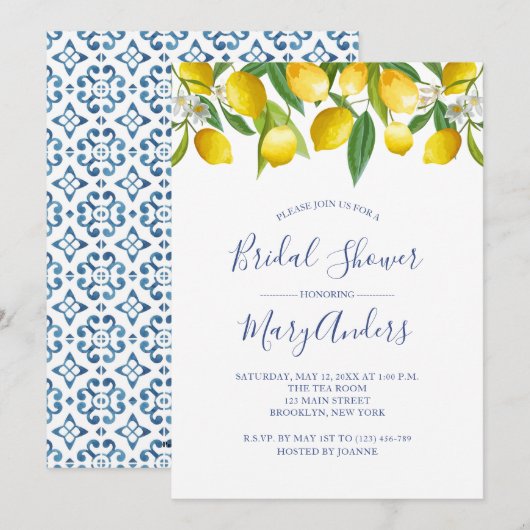 Invitation de douche nuptiale citron, Carrelage bl (Devant / Derrière)