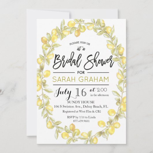 Invitation de douche nuptiale citron vert (Devant)