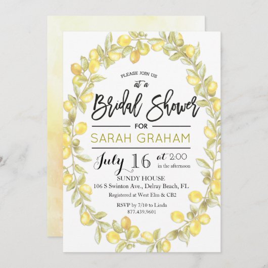 Invitation de douche nuptiale citron vert (Devant / Derrière)