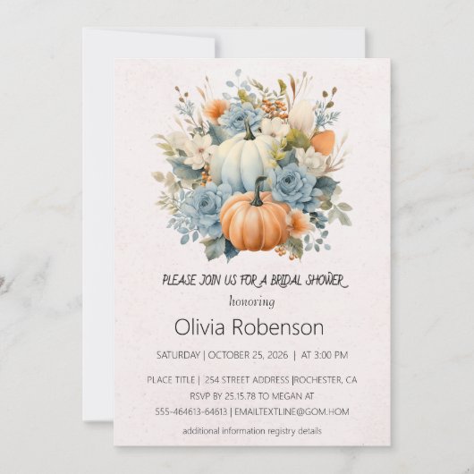 Invitation de douche nuptiale Citrouille florale (Devant)