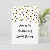 Invitation de douche nuptiale Confetti en or noir (Debout devant)