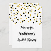 Invitation de douche nuptiale Confetti en or noir (Devant / Derrière)