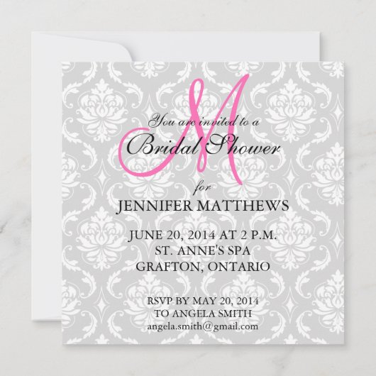 Invitation de douche nuptiale Damask Monogramme ro (Dos)