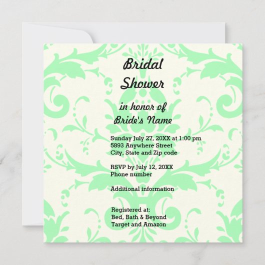 Invitation de douche nuptiale Damask vert clair (Devant)