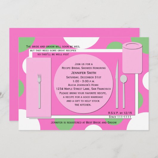 Invitation de douche nuptiale de la recette — Plut (Devant / Derrière)