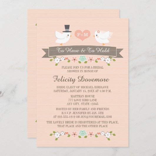 Invitation de douche nuptiale des Inséparables mon (Devant / Derrière)