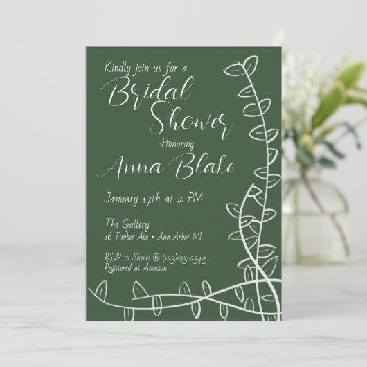 Invitation de douche nuptiale - design verdoyant (Debout devant)