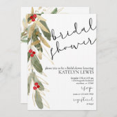 Invitation de douche nuptiale d'hiver Gold Holly (Devant / Derrière)