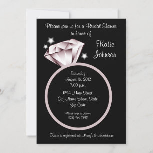 Invitation de douche nuptiale Diamond Ring noir bl