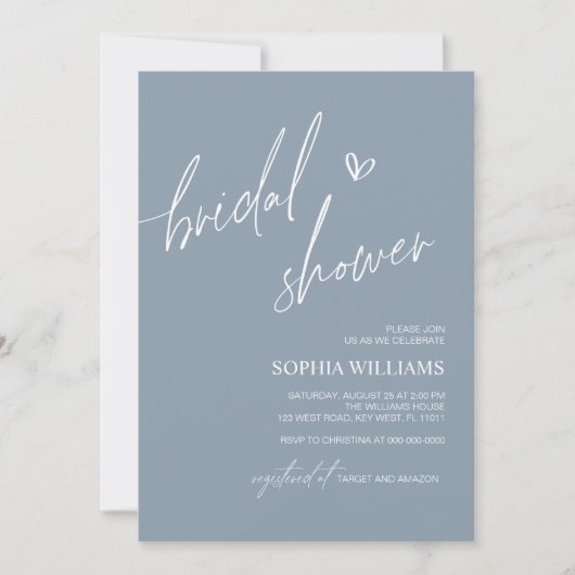 Invitation de douche nuptiale Dusty Blue Minimalis (Devant)
