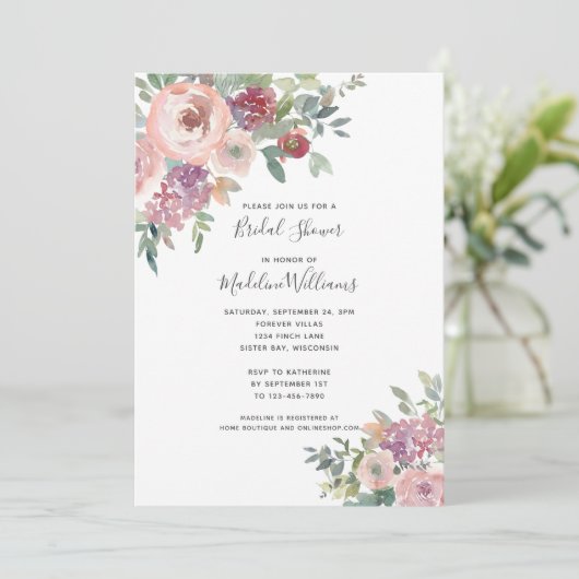 Invitation de douche nuptiale Dusty Rose (Debout devant)