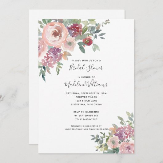 Invitation de douche nuptiale Dusty Rose (Devant / Derrière)