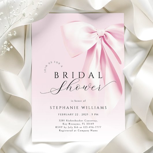 Invitation de douche nuptiale Elégante Bow rose